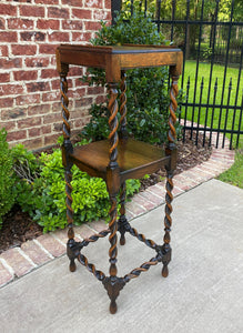Antique English Plant Stand Pedestal Display Table BARLEY TWIST 2-Tier Oak 36"