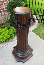 Load image into Gallery viewer, Antique French Pedestal Column Plant Stand Display Table Fluted Carved Oak 19thc