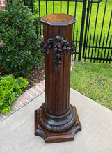 Load image into Gallery viewer, Antique French Pedestal Column Plant Stand Display Table Fluted Carved Oak 19thc