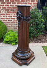 Load image into Gallery viewer, Antique French Pedestal Column Plant Stand Display Table Fluted Carved Oak 19thc