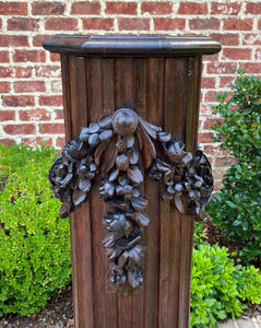 Antique French Pedestal Column Plant Stand Display Table Fluted Carved Oak 19thc