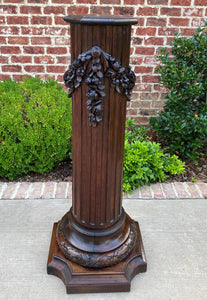 Antique French Pedestal Column Plant Stand Display Table Fluted Carved Oak 19thc