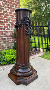 Antique French Pedestal Column Plant Stand Display Table Fluted Carved Oak 19thc