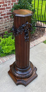 Antique French Pedestal Column Plant Stand Display Table Fluted Carved Oak 19thc