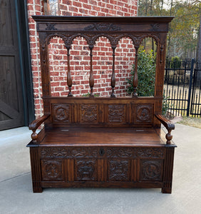 Antique French Bench Chair Settee Hall Bench Banquette Renaissance Revival Oak