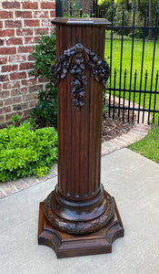 Antique French Pedestal Column Plant Stand Display Table Fluted Carved Oak 19thc