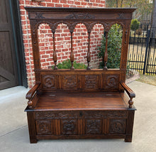 Load image into Gallery viewer, Antique French Bench Chair Settee Hall Bench Banquette Renaissance Revival Oak