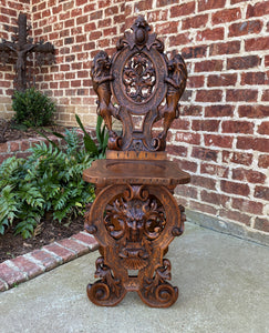 Antique Italian Chair Settee Renaissance Revival Sgabello Rampant Lions Walnut