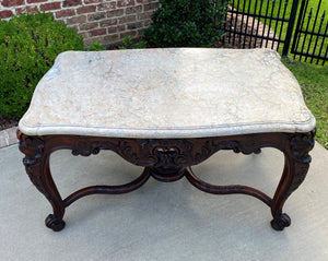 Antique French Console Table Marble Top Louis XV Carved Walnut Foyer Sofa Entry