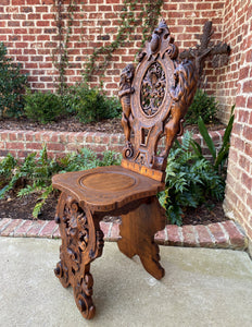 Antique Italian Chair Settee Renaissance Revival Sgabello Rampant Lions Walnut