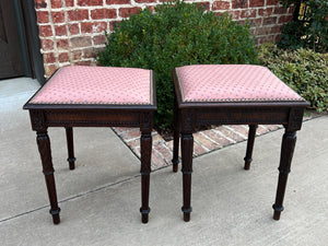 Antique French PAIR Foot Stools Small Benches Upholstered Top Stools Oak