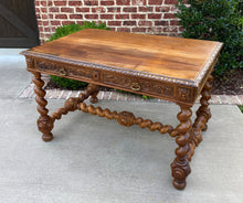 Load image into Gallery viewer, Antique French Desk Writing Table Barley Twist Renaissance Revival Oak 19th C