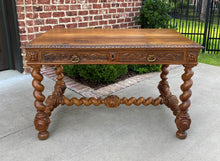 Load image into Gallery viewer, Antique French Desk Writing Table Barley Twist Renaissance Revival Oak 19th C