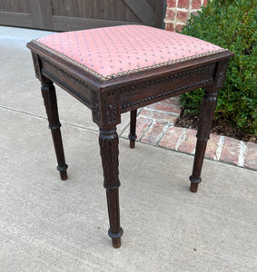 Antique French PAIR Foot Stools Small Benches Upholstered Top Stools Oak