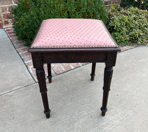 Antique French PAIR Foot Stools Small Benches Upholstered Top Stools Oak