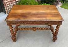 Load image into Gallery viewer, Antique French Desk Writing Table Barley Twist Renaissance Revival Oak 19th C