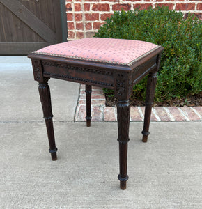 Antique French PAIR Foot Stools Small Benches Upholstered Top Stools Oak