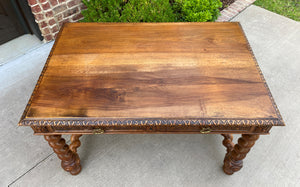 Antique French Desk Writing Table Barley Twist Renaissance Revival Oak 19th C