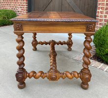 Load image into Gallery viewer, Antique French Desk Writing Table Barley Twist Renaissance Revival Oak 19th C