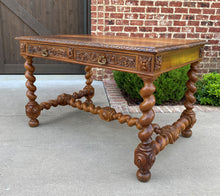 Load image into Gallery viewer, Antique French Desk Writing Table Barley Twist Renaissance Revival Oak 19th C