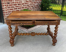 Load image into Gallery viewer, Antique French Desk Writing Table Barley Twist Renaissance Revival Oak 19th C