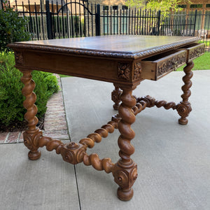 Antique French Desk Writing Table Barley Twist Renaissance Revival Oak 19th C