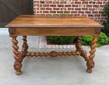 Load image into Gallery viewer, Antique French Desk Writing Table Barley Twist Renaissance Revival Oak 19th C