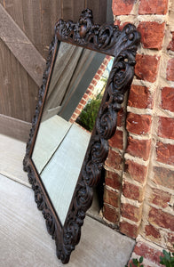 Antique French Mirror Oak Framed Hanging Wall Mirror Cartouche Rectangular