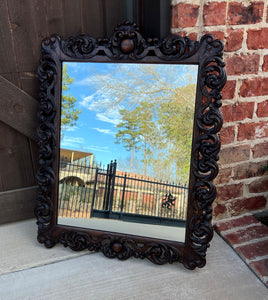 Antique French Mirror Oak Framed Hanging Wall Mirror Cartouche Rectangular