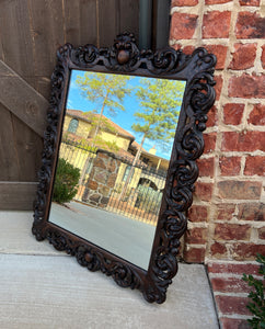 Antique French Mirror Oak Framed Hanging Wall Mirror Cartouche Rectangular