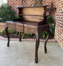 Load image into Gallery viewer, Antique French Desk Writing Table Entry Hall Louis XV Style Carved Oak Hoof Feet