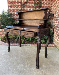 Antique French Desk Writing Table Entry Hall Louis XV Style Carved Oak Hoof Feet