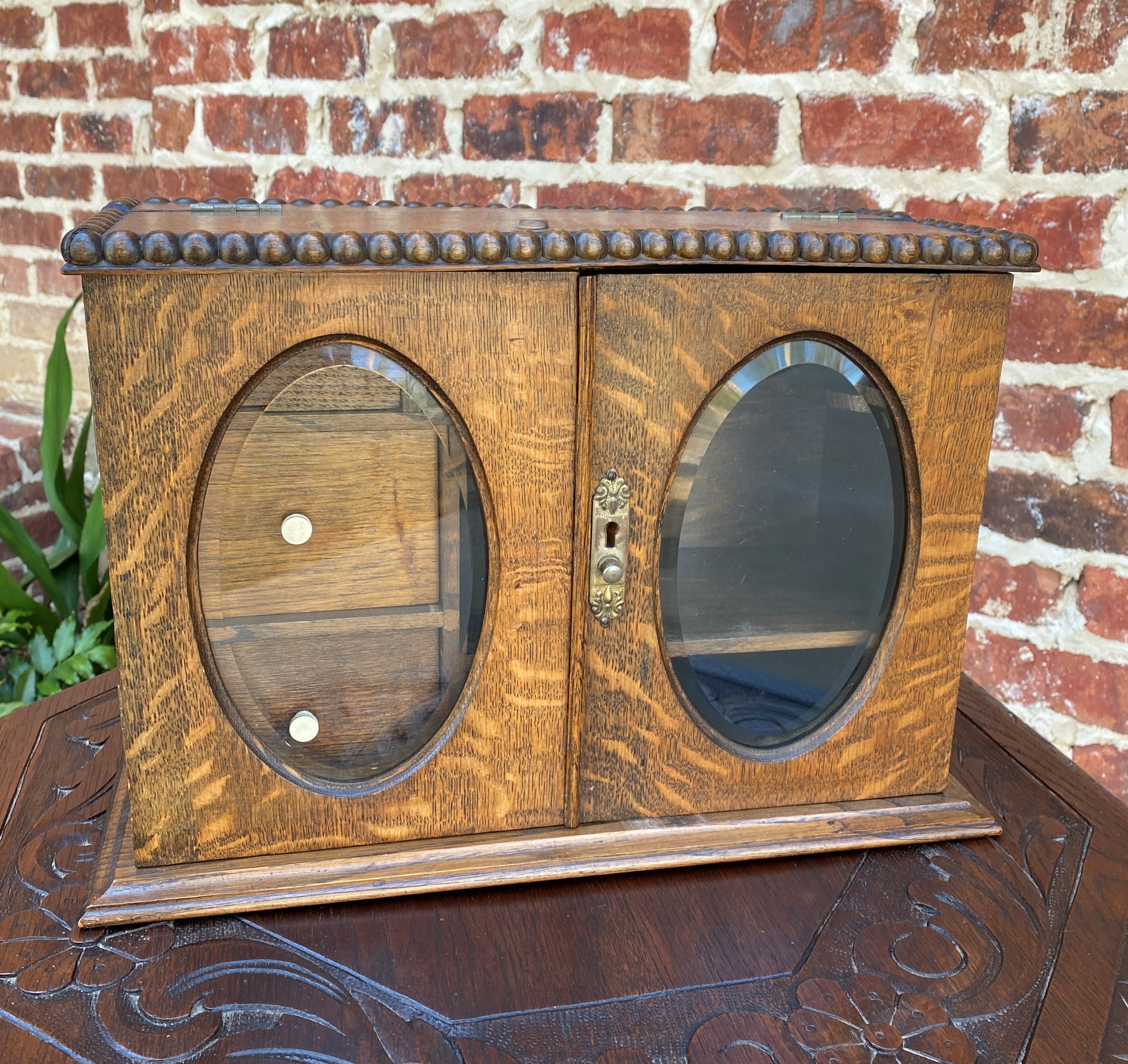 Antique English Oak Pipe Tobacco Smoker's Cabinet Game Card