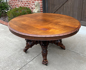 Antique French OVAL Game Dining Table Pedestal BLACK FOREST Hunt Honey Oak 19thC