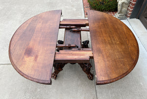 Antique French OVAL Game Dining Table Pedestal BLACK FOREST Hunt Honey Oak 19thC