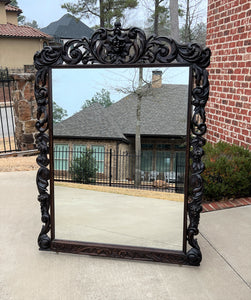 Antique French Mirror Pier Mantel Carved Oak Victorian Era LARGE