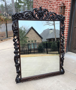 Antique French Mirror Pier Mantel Carved Oak Victorian Era LARGE