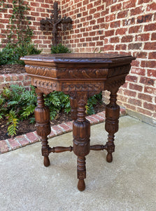 Antique French Octagonal Table Renaissance Revival Carved Oak 19th C