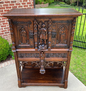 Antique French Cabinet Vestry Wine Sacristy Cabinet St George Dragon Oak GOTHIC