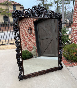 Antique French Mirror Pier Mantel Carved Oak Victorian Era LARGE