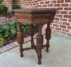 Antique French Octagonal Table Renaissance Revival Carved Oak 19th C