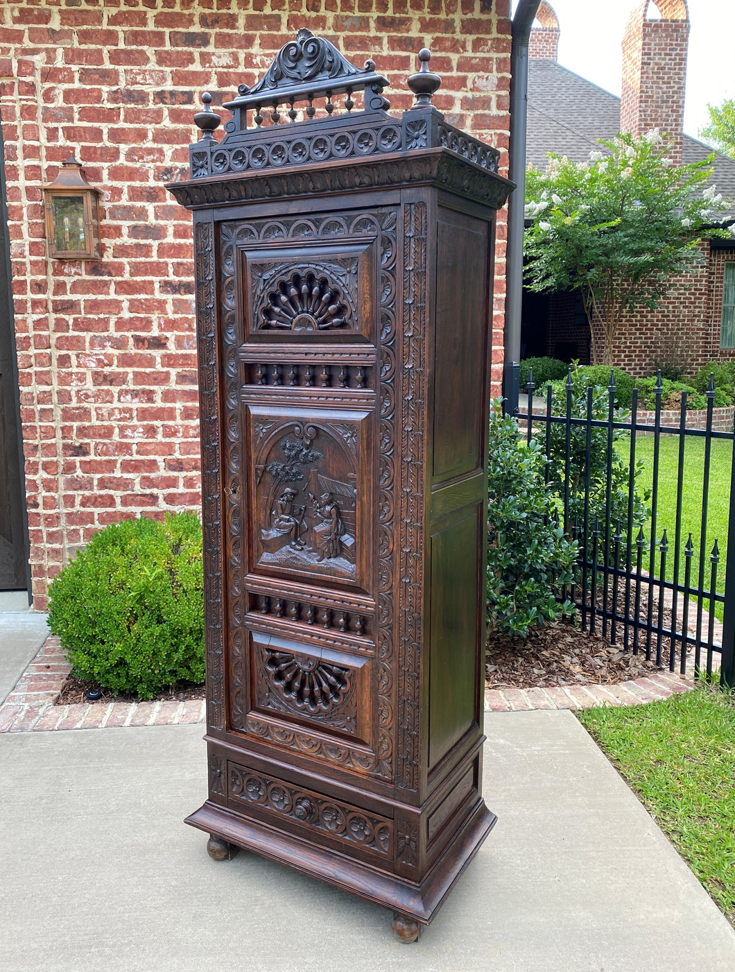 Antique French Breton Cabinet Cupboard Bonnetiere Armoire Wardrobe w Drawer Oak