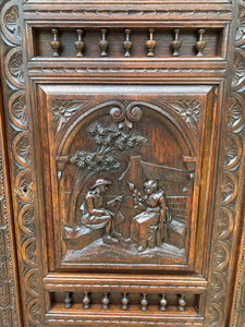 Antique French Breton Cabinet Cupboard Bonnetiere Armoire Wardrobe w Drawer Oak