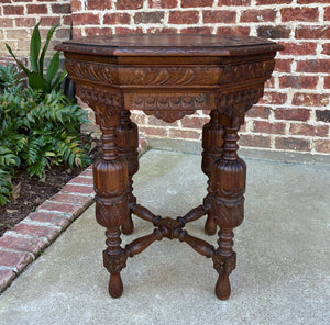 Antique French Octagonal Table Renaissance Revival Carved Oak 19th C