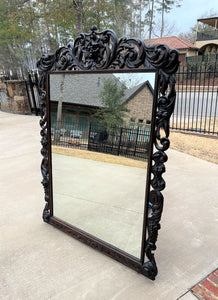 Antique French Mirror Pier Mantel Carved Oak Victorian Era LARGE