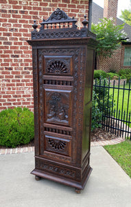 Antique French Breton Cabinet Cupboard Bonnetiere Armoire Wardrobe w Drawer Oak