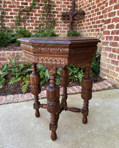 Antique French Octagonal Table Renaissance Revival Carved Oak 19th C