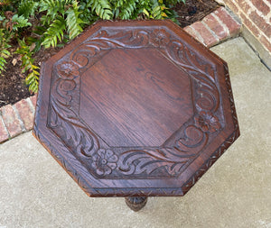 Antique French Octagonal Table Renaissance Revival Carved Oak 19th C