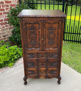 Antique French Chest Cabinet Over Drawers Louis XV Liege Petite Carved Oak 19thC