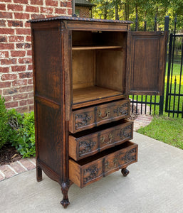 Antique French Chest Cabinet Over Drawers Louis XV Liege Petite Carved Oak 19thC